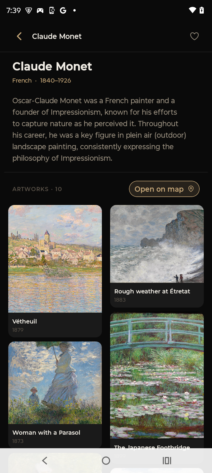 Artist detail page — Claude Monet