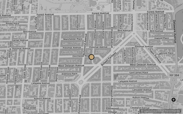 Map showing location of Albright-Knox Art Gallery