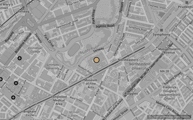 Map showing location of Museum of Fine Arts