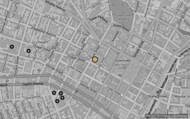 Map showing location of Yale University Art Gallery