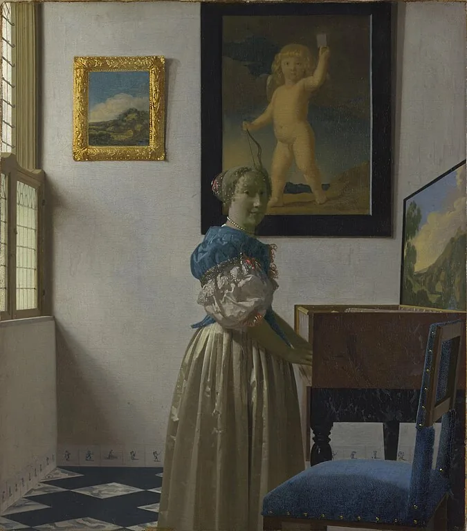 A Lady Standing at a Virginal by Johannes Vermeer, 1674