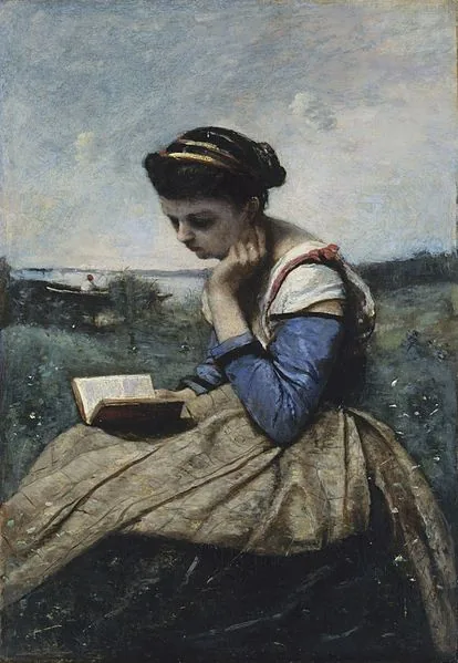 A Woman Reading by Jean-Baptiste-Camille Corot, 1869