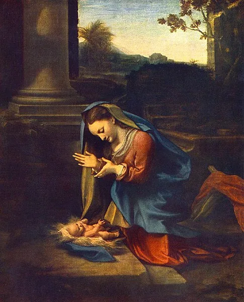 Adoration of the Christ Child by Antonio  da Correggio, 1518