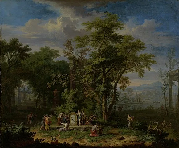 Arcadian Landscape with a Ceremonial Sacrifice  by Jan  van Huysum, 1749