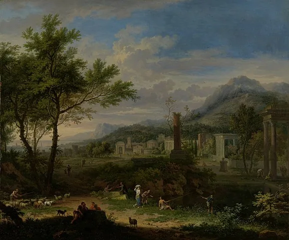 Arcadian Landscape with Fishermen  by Jan  van Huysum, 1749