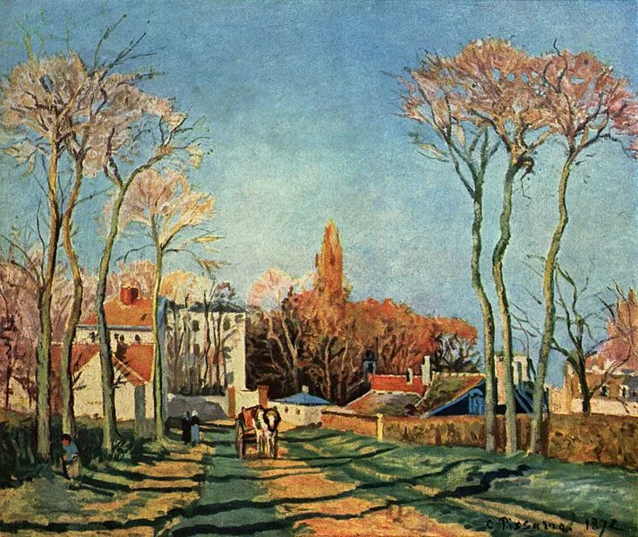 Entrée du village de Voisins by Camille  Pissarro, 1872
