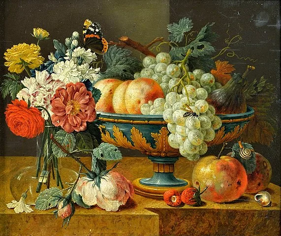 Fruit Bowl with Flowers by Jan Davidsz de Heem, 1645