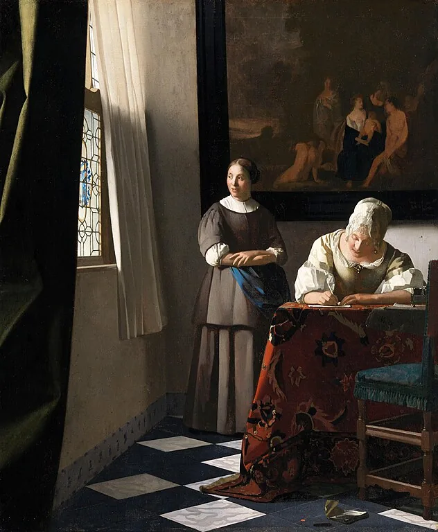 Lady Writing a Letter with her Maid by Johannes  Vermeer, 1671