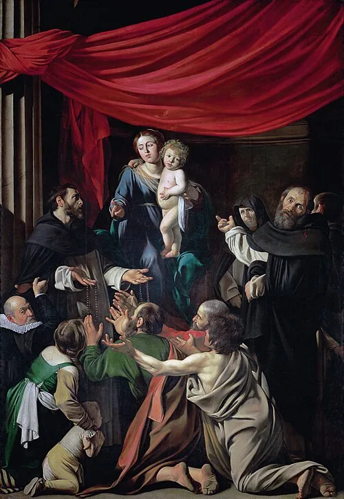  Madonna of the Rosary by Michelangelo Merisi da  Caravaggio, 1605