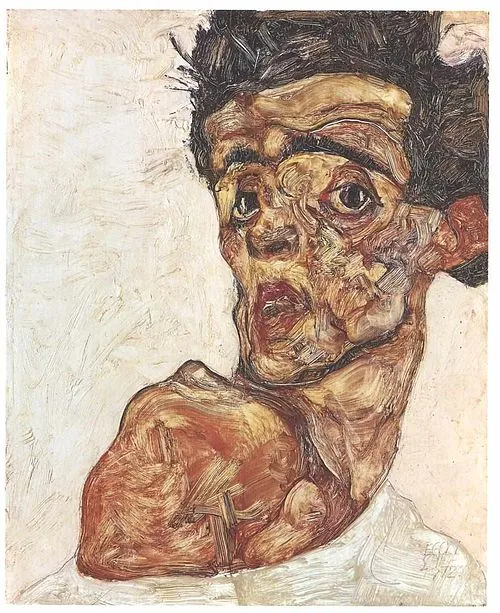 Self-Portrait with Bare Shoulder by Egon Schiele, 1912