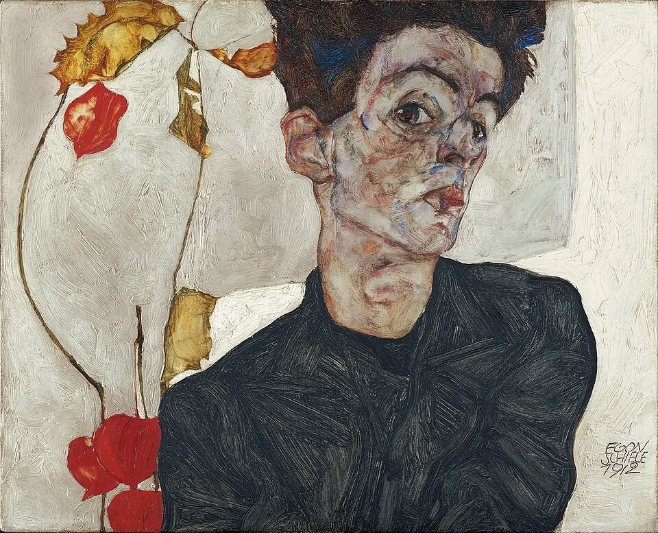 Self-Portrait with Physalis by Egon Schiele, 1912