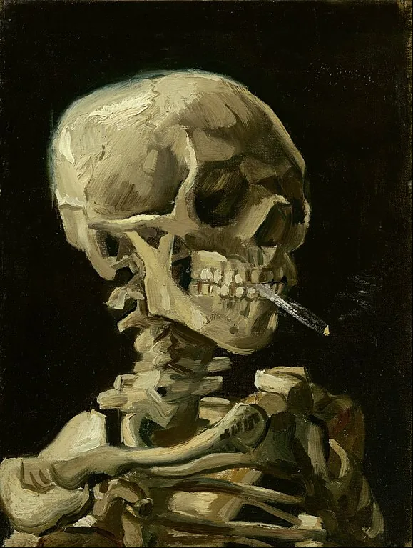 Skull of a Skeleton with Burning Cigarette  by Vincent van Gogh, 1886