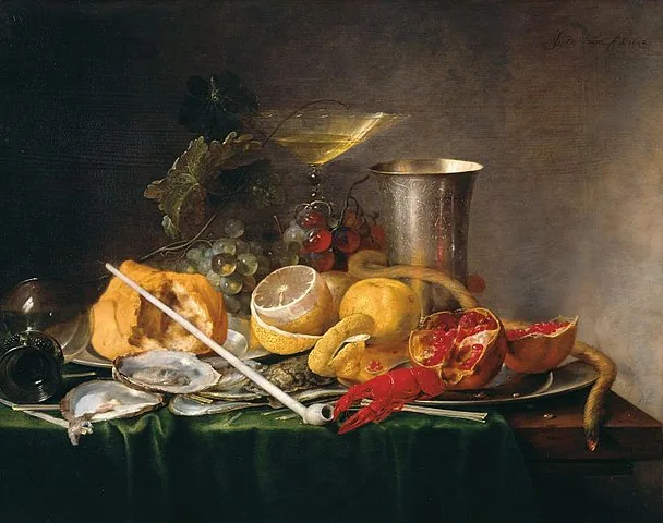 Still life, Breakfast with Wine glass and Goudse Pipe by Jan  Davidsz de Heem, 1642