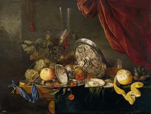 Still Life on a Wooden Table (Mesa)  by Jan  Davidsz de Heem, 1660
