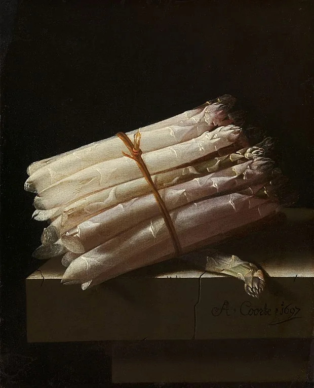 Still Life with Asparagus by Adriaen Coorte, 1697