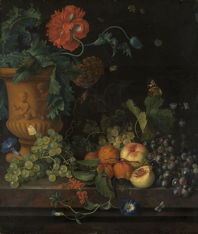 Terracotta Vase with Flowers and Fruits by Jan  van Huysum, 1720