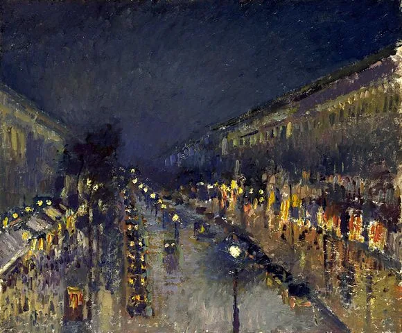 The Boulevard Montmartre at Night  by Camille  Pissarro, 1897