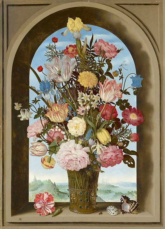 Vase of Flowers in a Window Niche by Ambrosius  Bosschaert the Elder, 1618