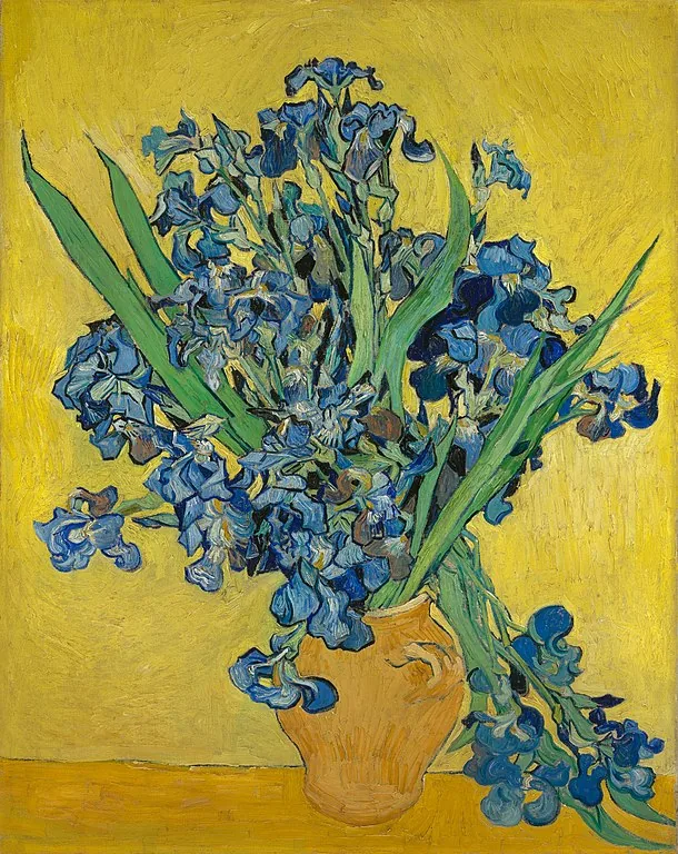Vase with Irises against a Yellow Background by Vincent van Gogh, 1890