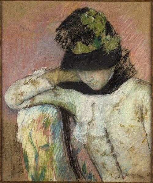 Young Woman in a Black and Green Bonnet by Mary Cassatt, 1890
