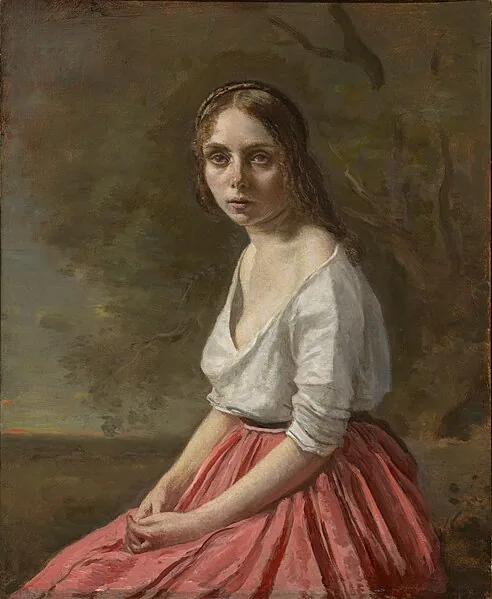 Young Woman in a Pink Skirt by Jean-Baptiste-Camille Corot, 1845